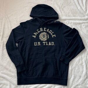 American Eagle Outfitters Black Hoodie with Tan U.S. Trad. Graphic